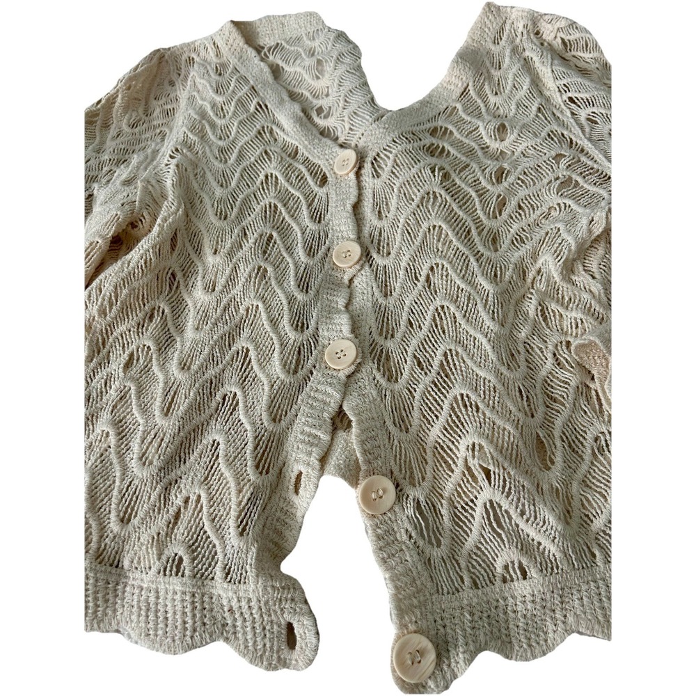 J Gee Crochet Lace Cardigan Top Ivory Button Front Scallop Trim Size Small - Picture 7 of 9
